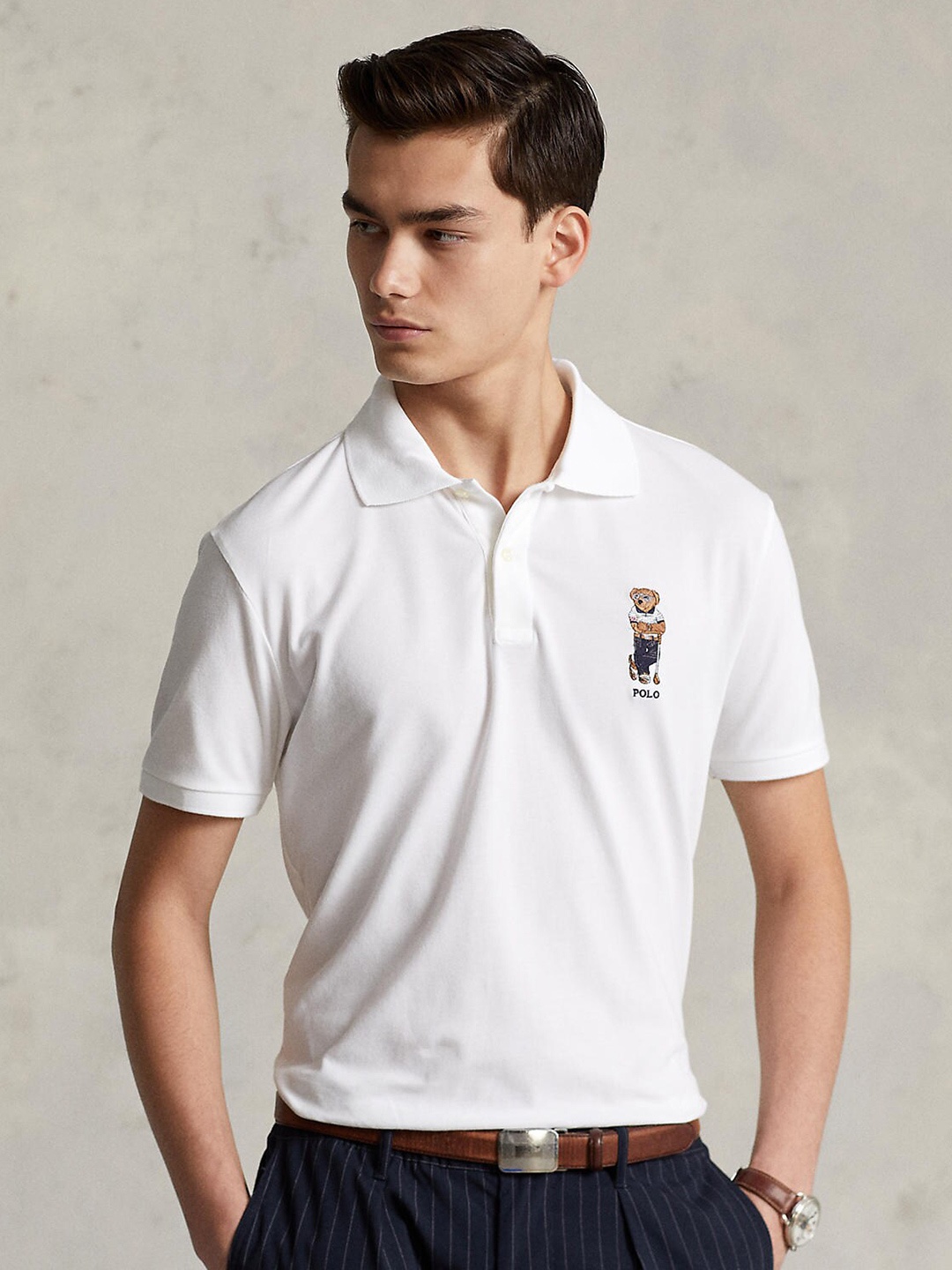 

Polo Ralph Lauren Men White Pure Cotton Polo Collar T-shirt