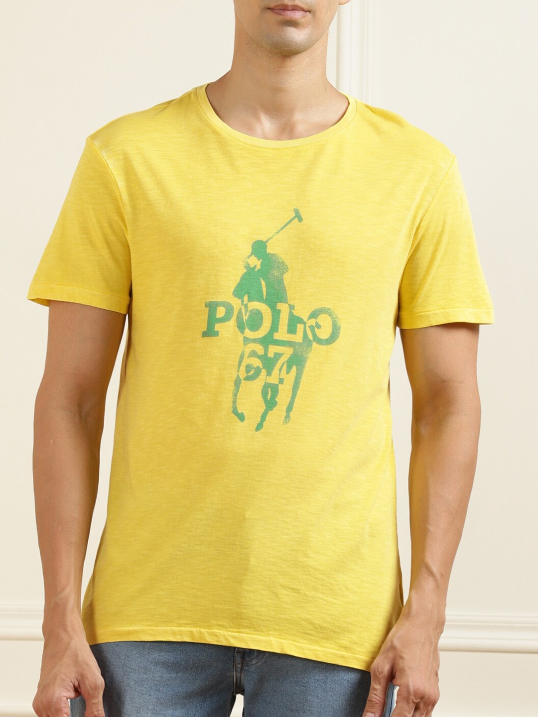 

Polo Ralph Lauren Men Yellow & Green Brand Logo Printed Pure Cotton T-shirt