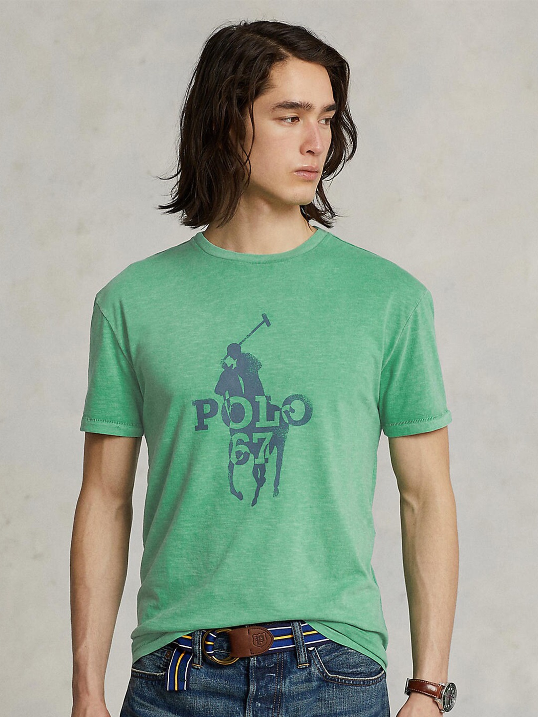 

Polo Ralph Lauren Men Sea Green Brand Logo Printed Cotton T-shirt