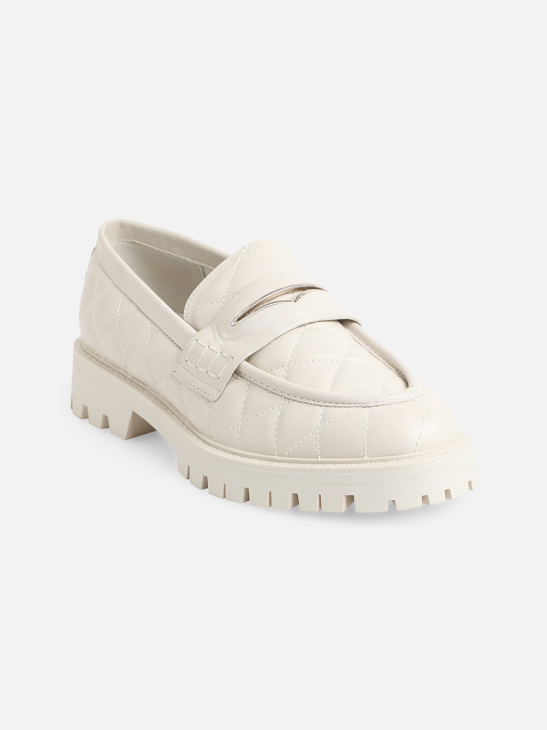 

ALDO Women White Textured Leather Loafers