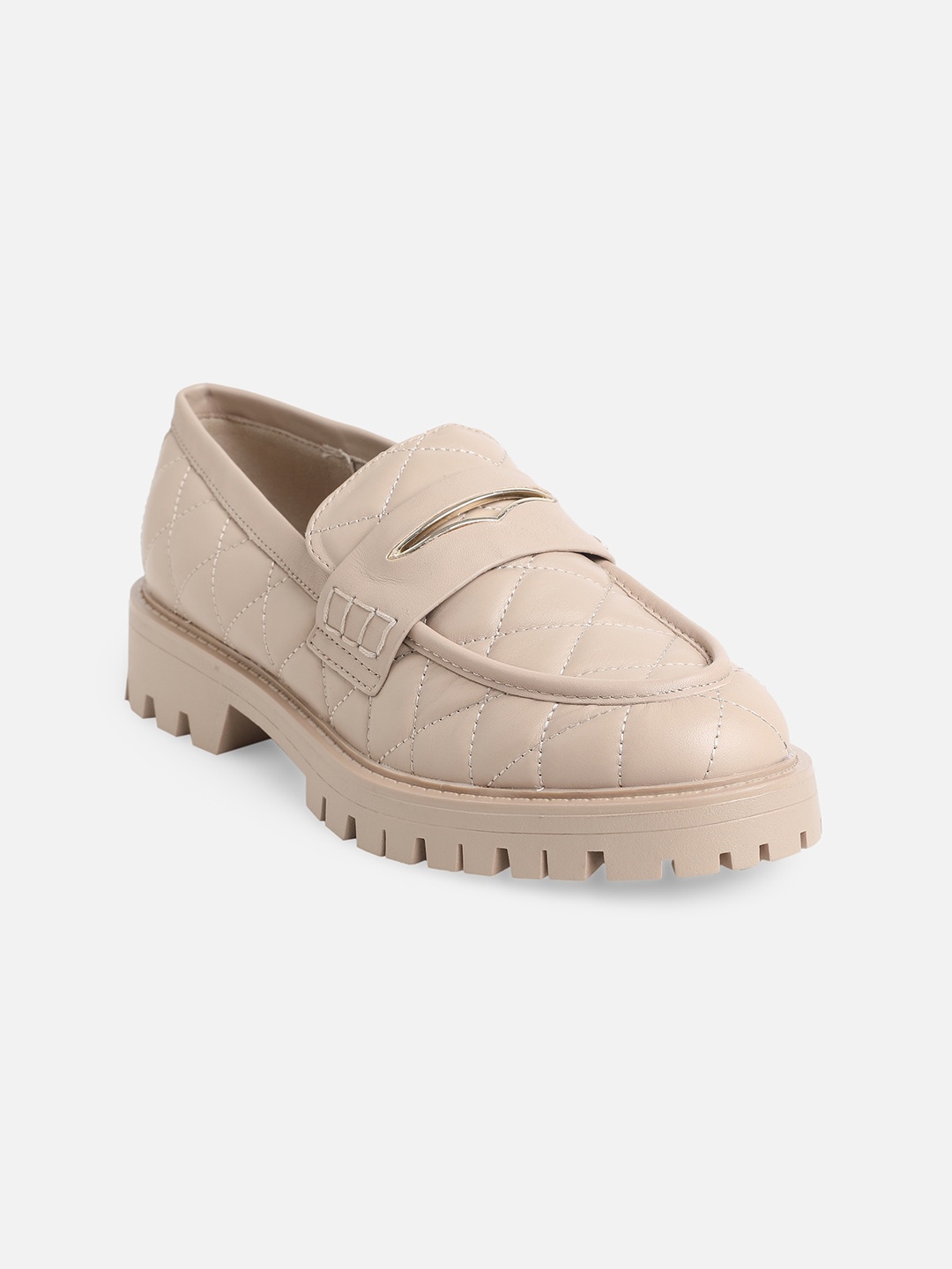 

ALDO Women Beige Textured Leather Slip-On Sneakers