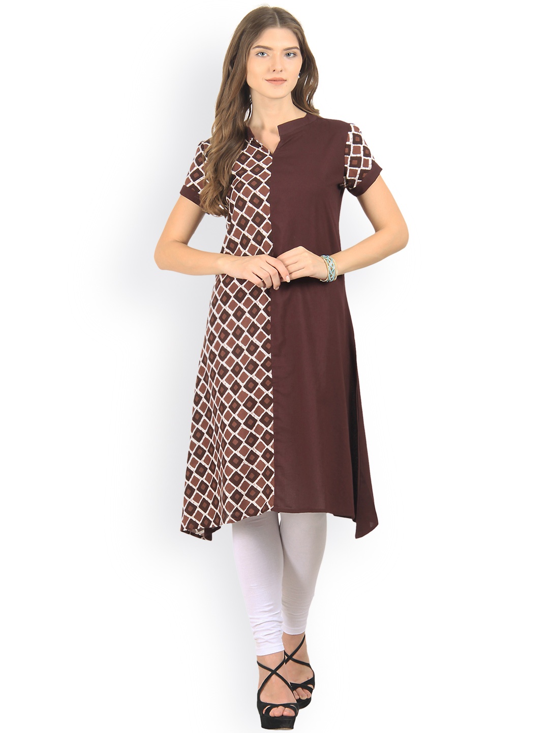 

La Firangi Women Brown Printed Asymmetric A-Line Kurta