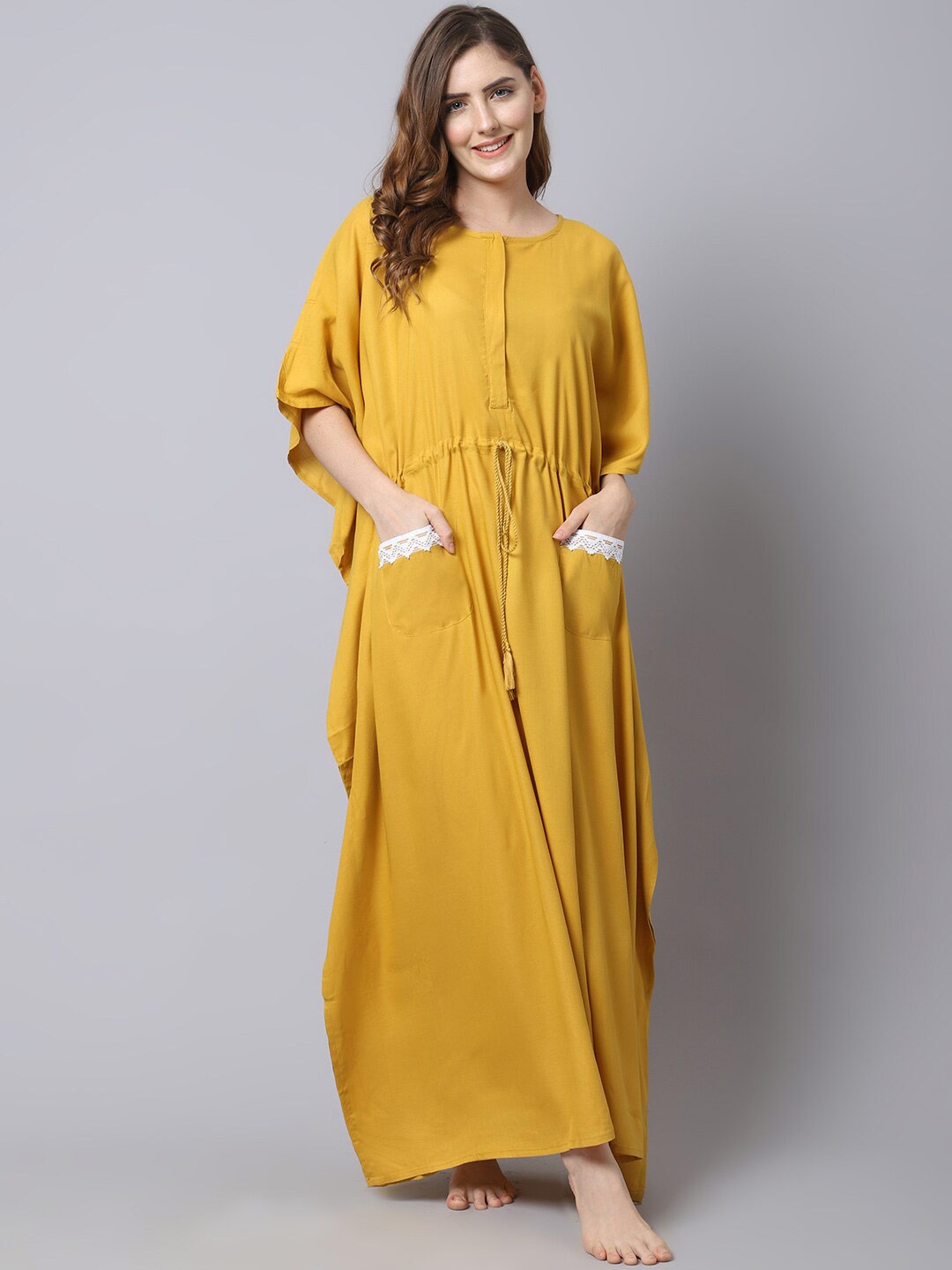 

Shararat Women Yellow Khaftan Maxi Nightdress