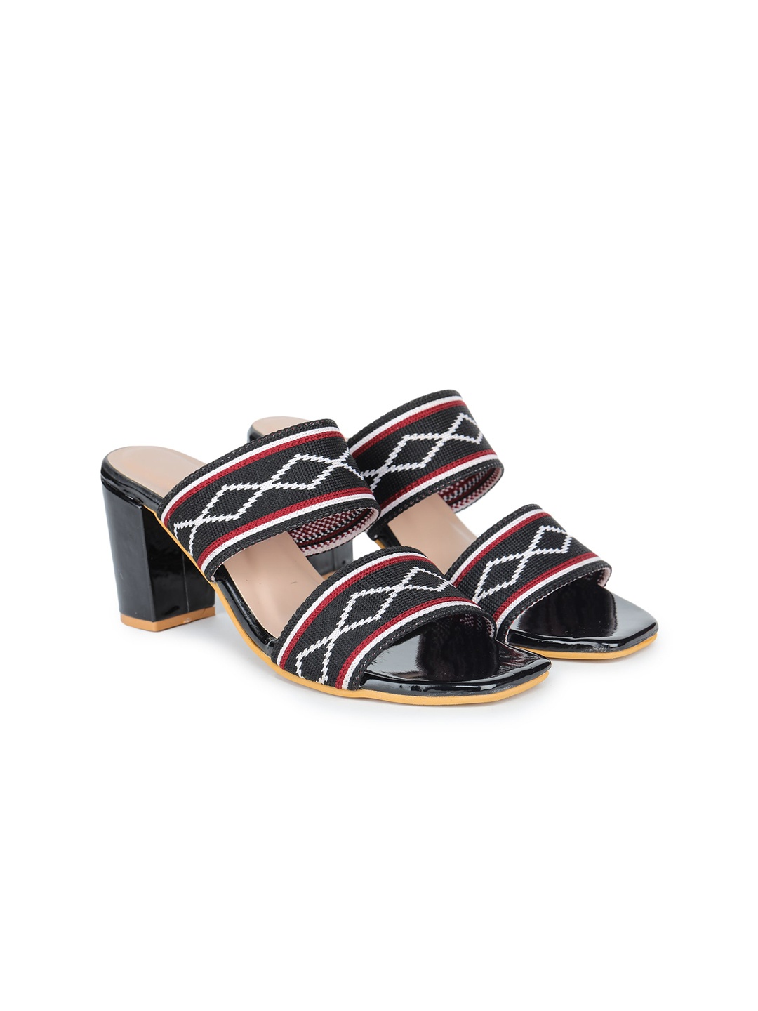 

H3F Black Printed Party Peep Toe Block Heels