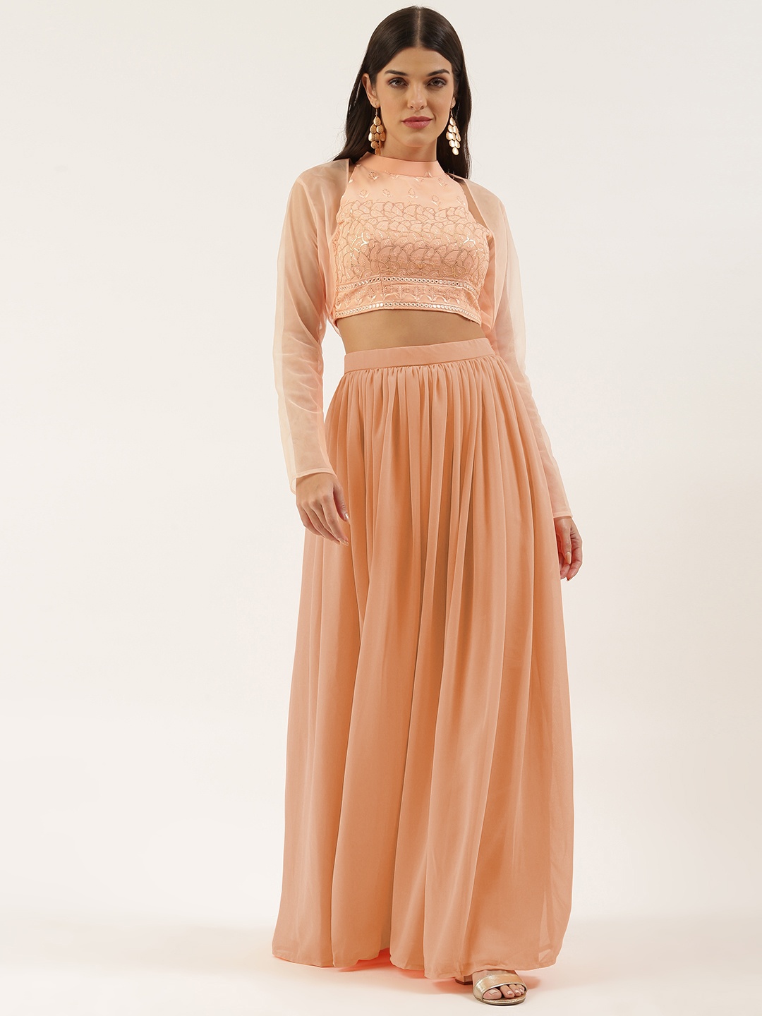 

Ethnovog Peach-Coloured Embroidered Made to Measure Lehenga Choli