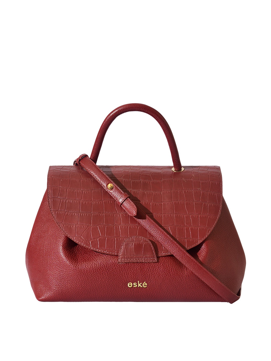 

Eske Maroon Textured Leather Structured Satchel