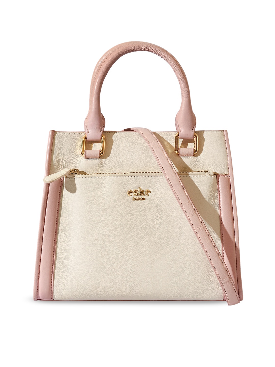 

Eske Peach-Coloured Leather Structured Handheld Bag with Tasselled