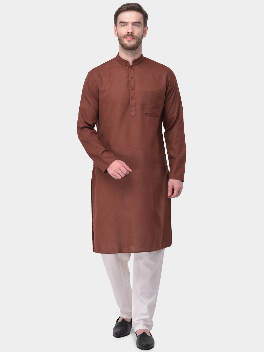 

SG LEMAN Men Brown Pure Cotton Solid Kurta with Pyjama