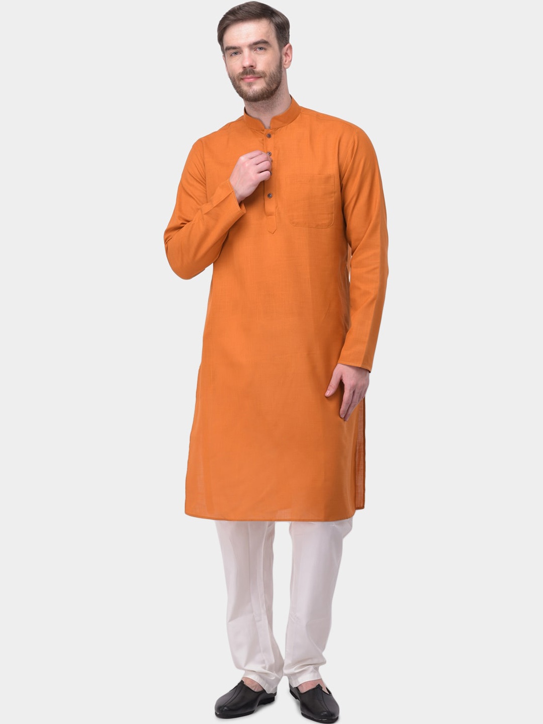 

SG LEMAN Men Rust Pure Cotton Kurta with Pyjama