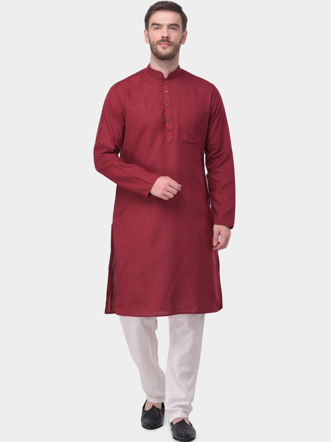 

SG LEMAN Men Maroon Pure Cotton Kurta with Pyjamas