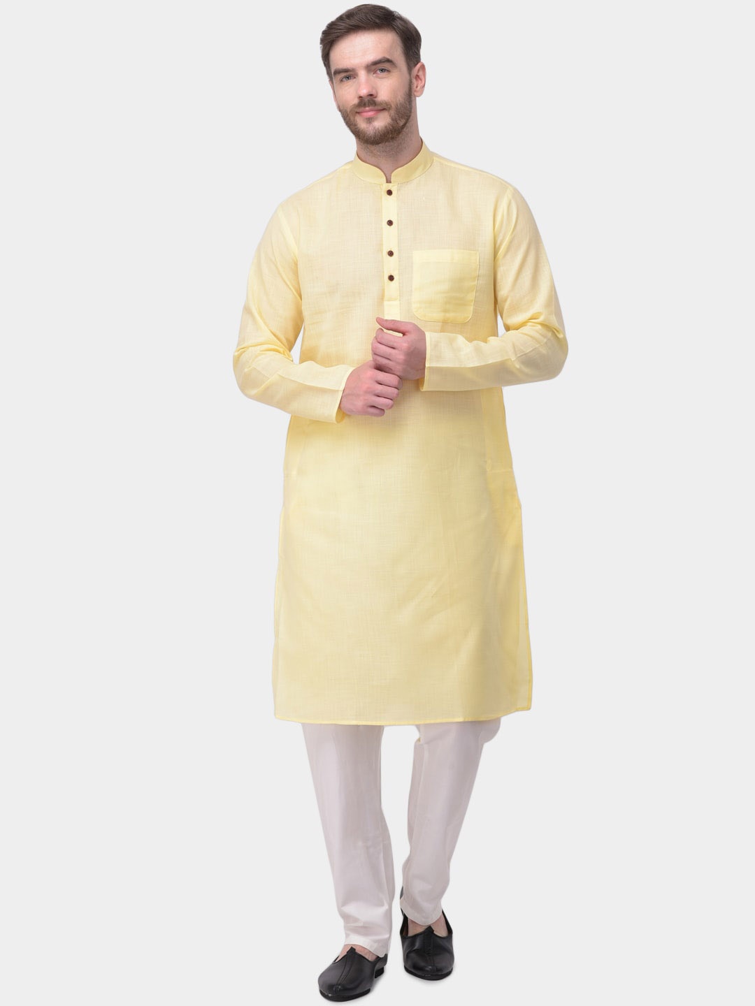 

SG LEMAN Men Pure Cotton Kurta with Pyjamas, Yellow
