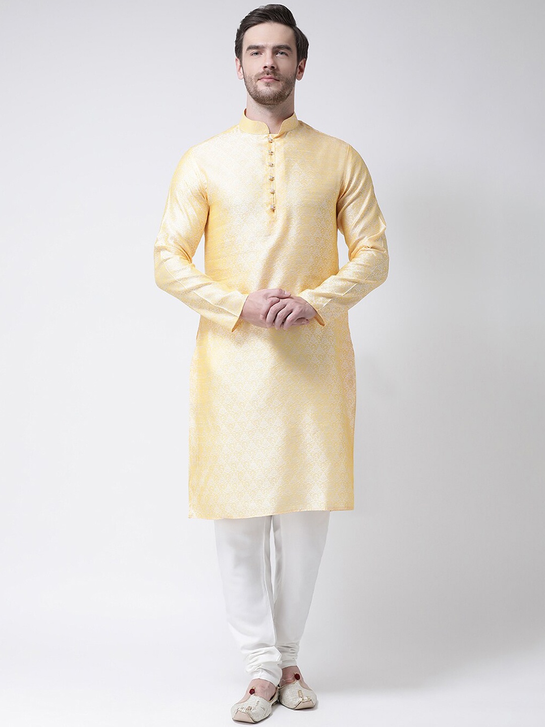 

SG LEMAN Men Yellow Raw Silk Kurta with Churidar
