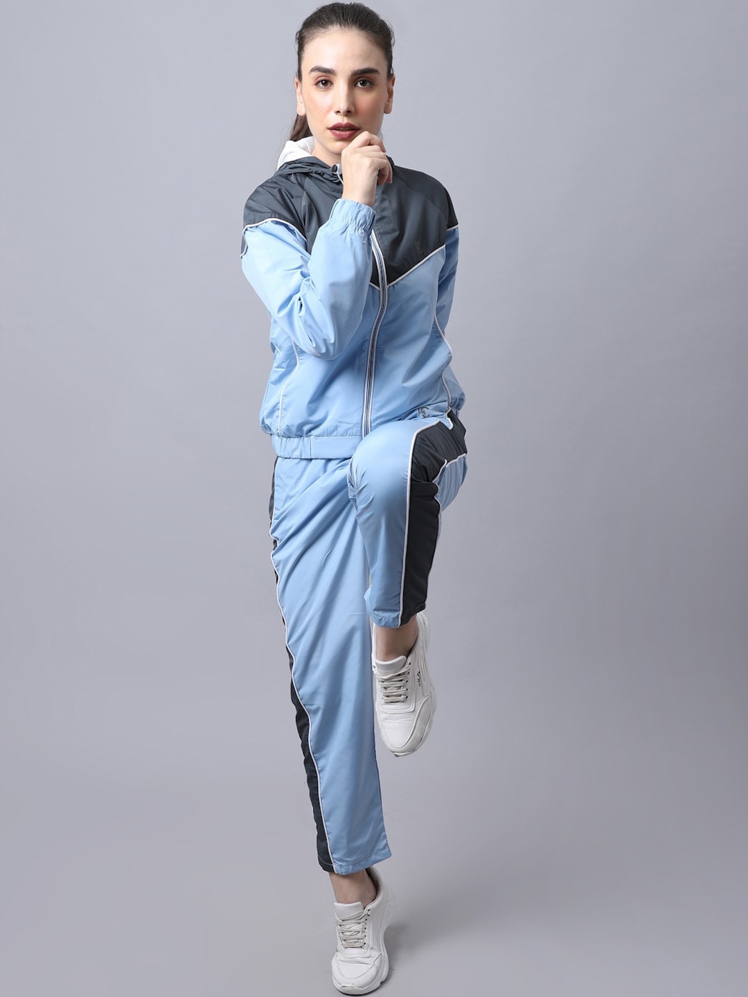 

ANTI CULTURE Women Blue Colourblocked Hooded Tracksuits