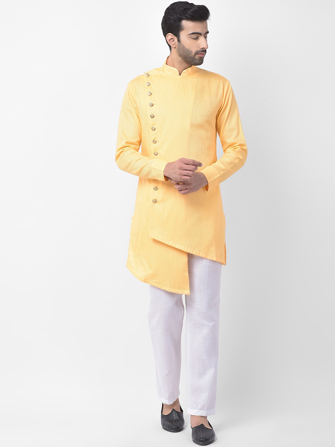 

SG LEMAN Men Yellow Pure Cotton Kurti with Pyjamas