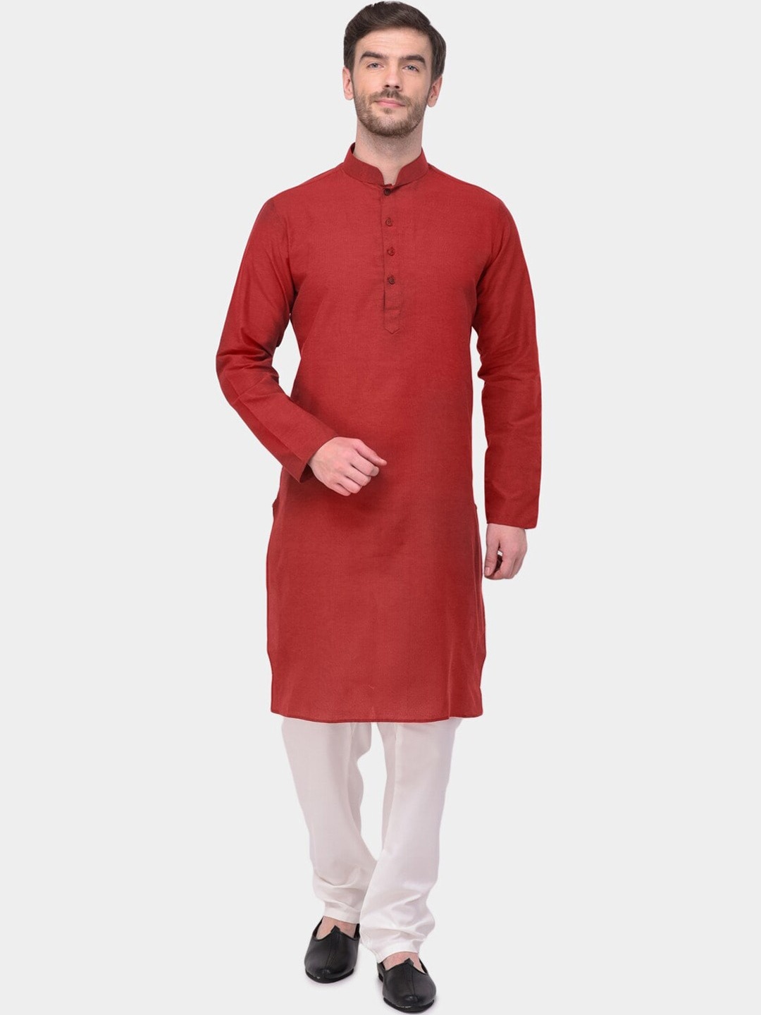 

SG LEMAN Men Maroon Pure Cotton Kurta with Churidar