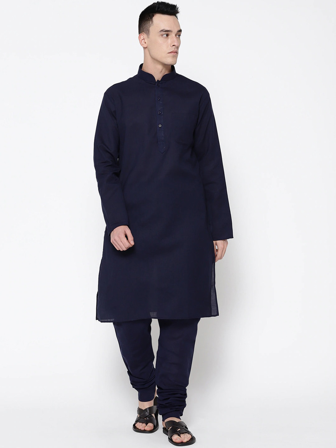 

SG LEMAN Men Navy Blue Pure Cotton Kurta with Pyjamas