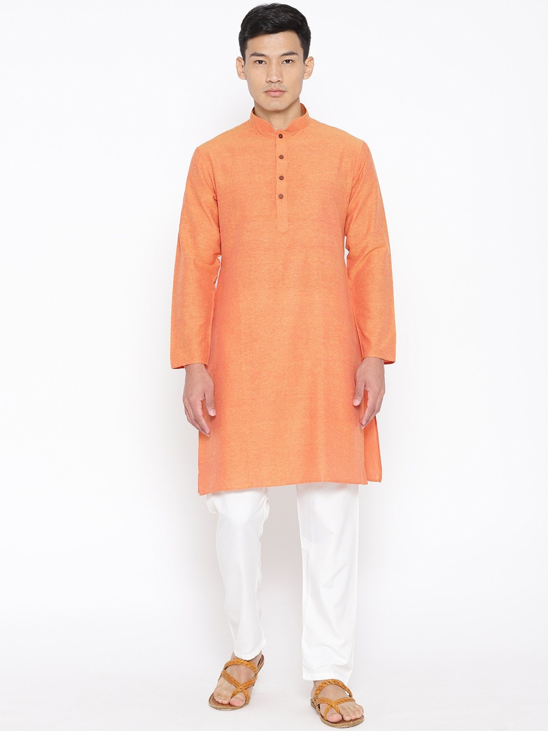 

SG LEMAN Men Pure Cotton Kurta with Pyjamas, Orange
