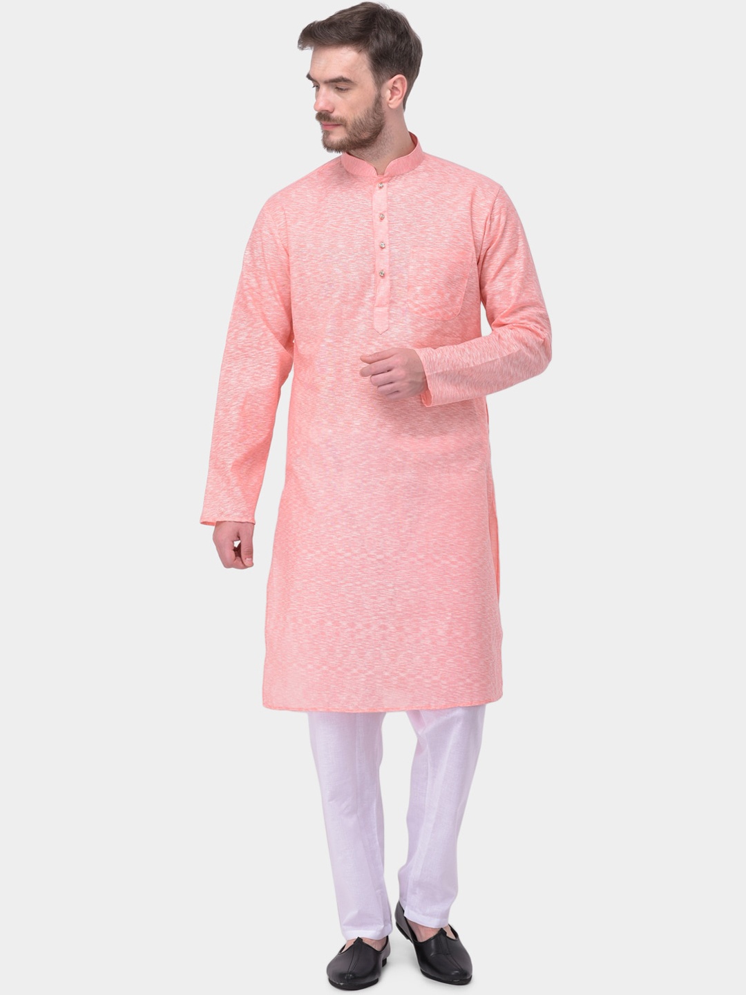 

SG LEMAN Men Peach-Coloured Pure Cotton Kurta with Pyjamas