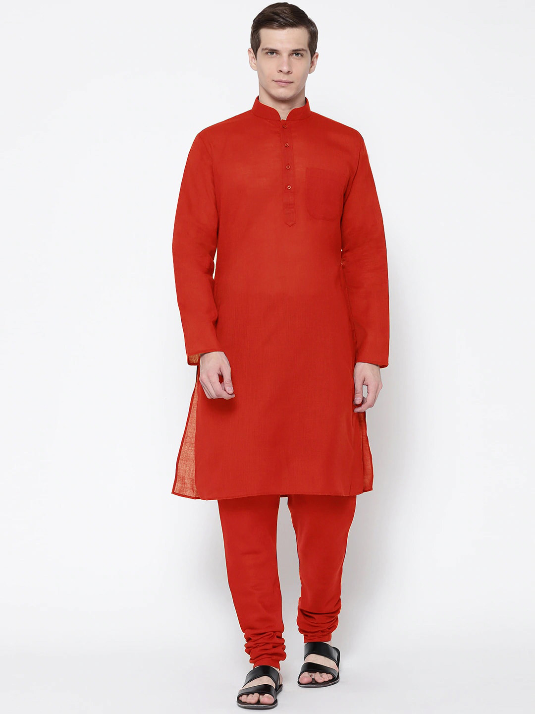 

SG LEMAN Men Red Pure Cotton Kurta with Churidar