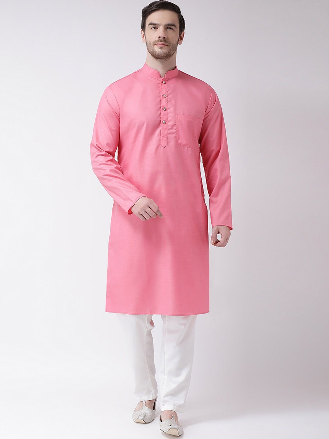 

SG LEMAN Men Pink Solid Pure Cotton Kurta with Pyjamas