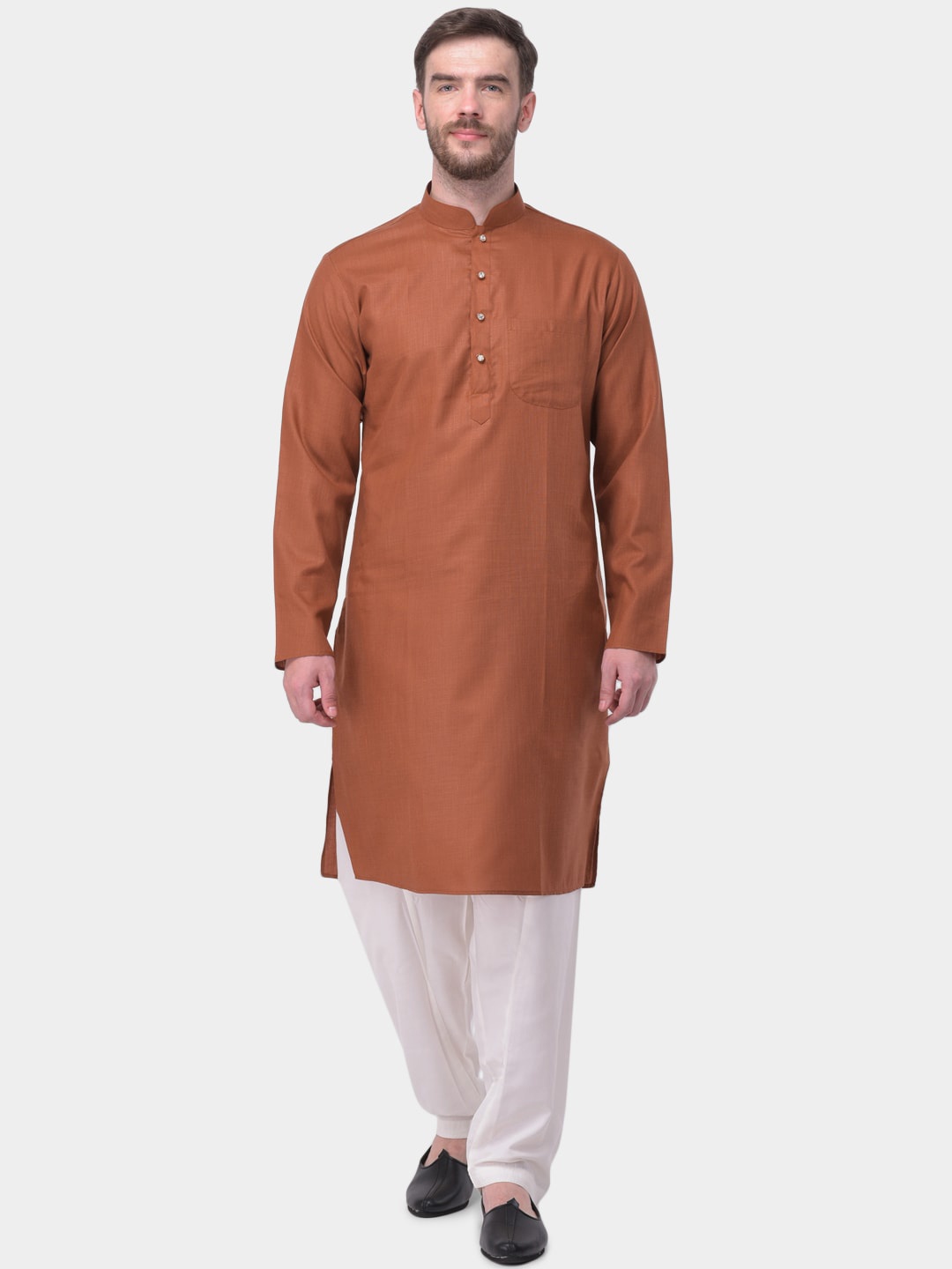 

SG LEMAN Men Rust Solid Pure Cotton Kurta with Pyjamas