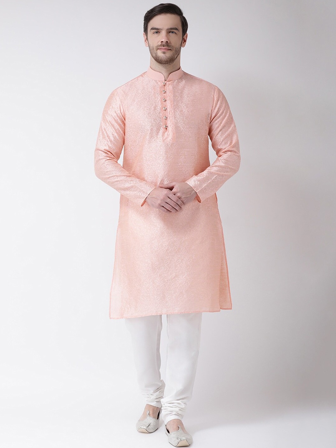 

SG LEMAN Men Peach-Coloured Raw Silk Kurta with Pyjamas