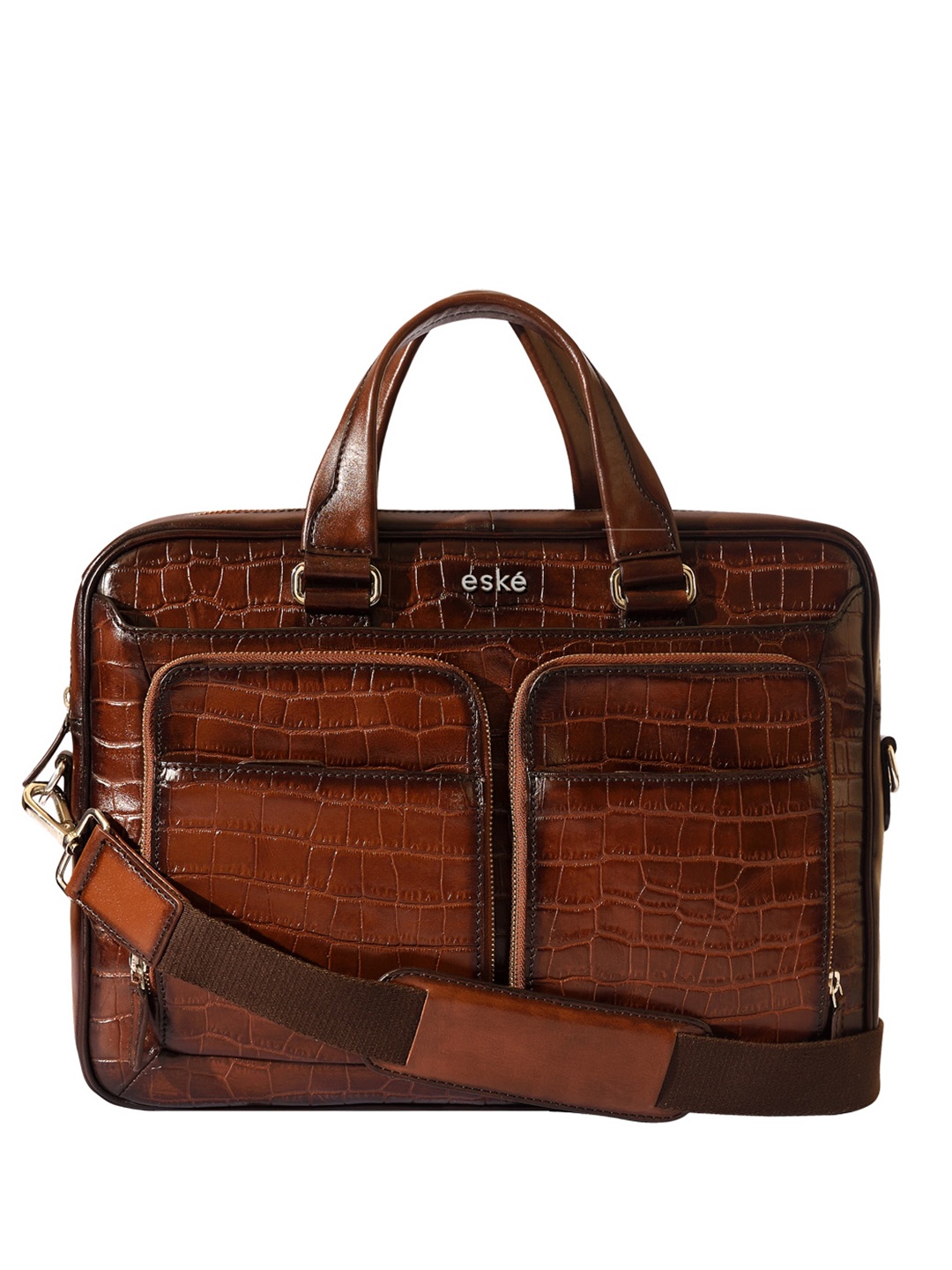 

Eske Men Tan Textured Leather Laptop Bag