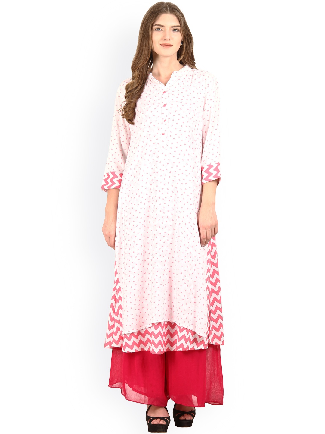 

La Firangi Women White Printed Layered A-Line Kurta