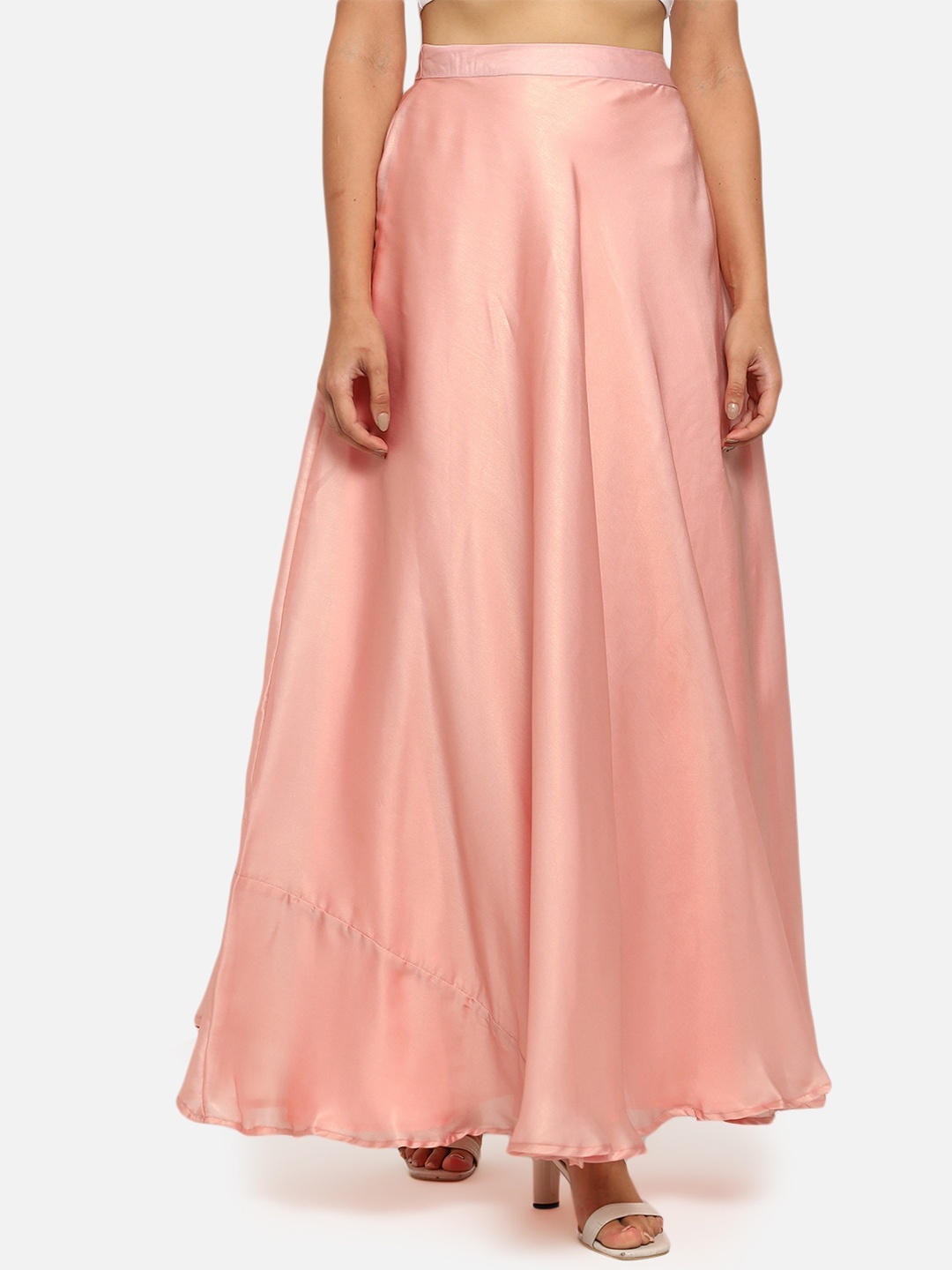 

Just Wow Peach Coloured Solid Flared Maxi Skirts