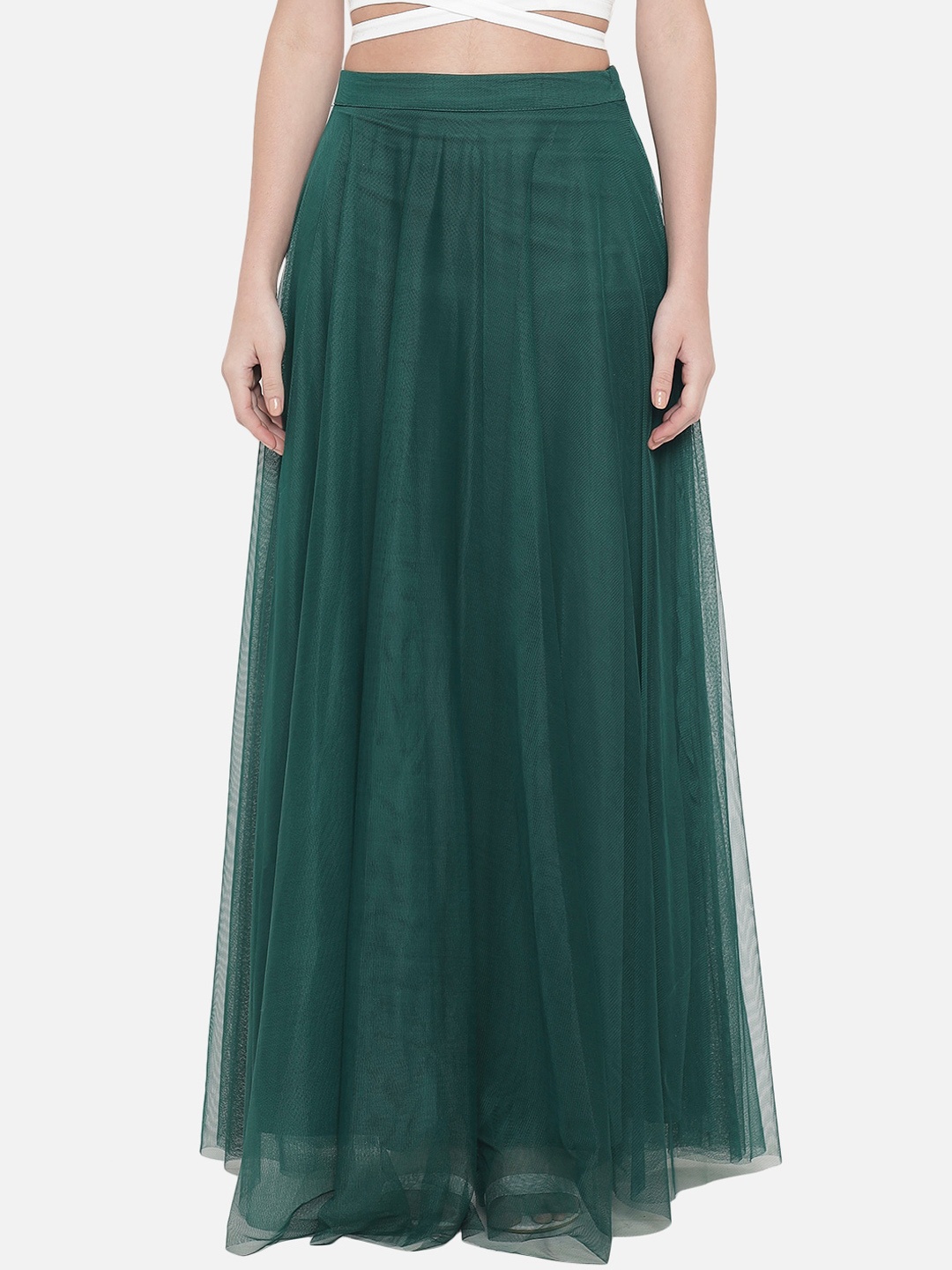 

Just Wow Green Solid Maxi Skirt
