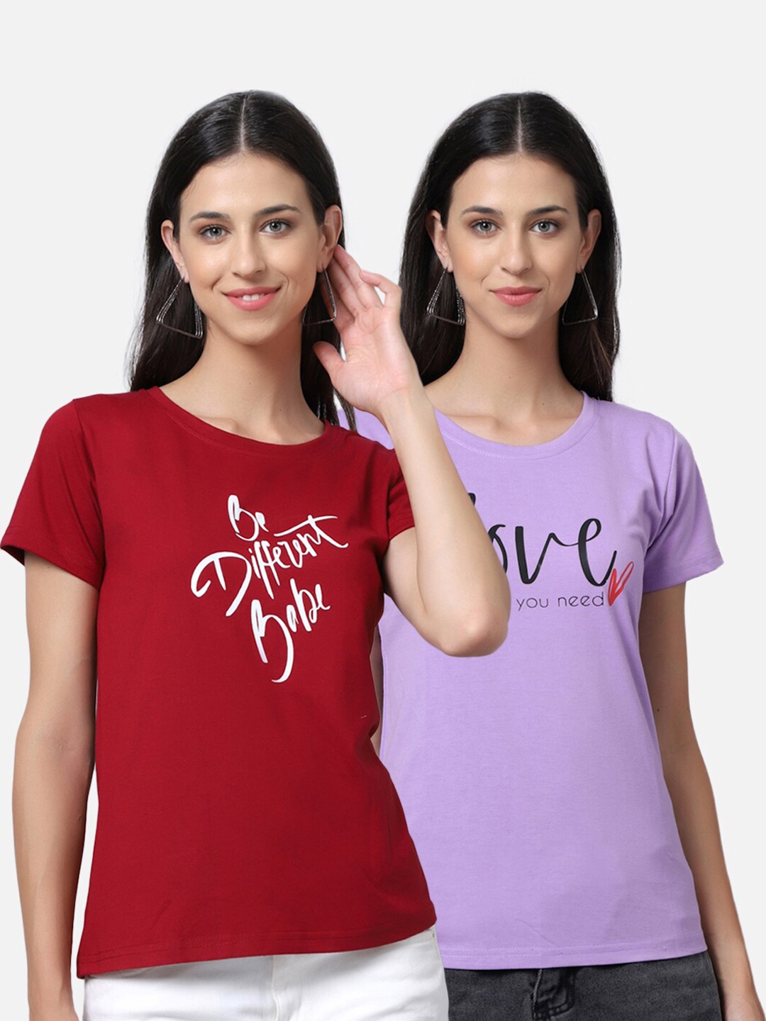 

UnaOne Women Lavender Typography 2 Printed T-shirt