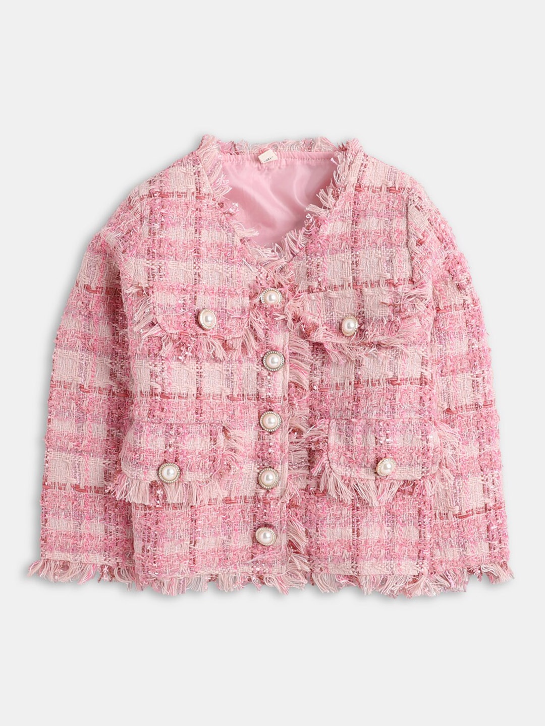 

Hopscotch Girls Pink Checked Front-Open Sweater