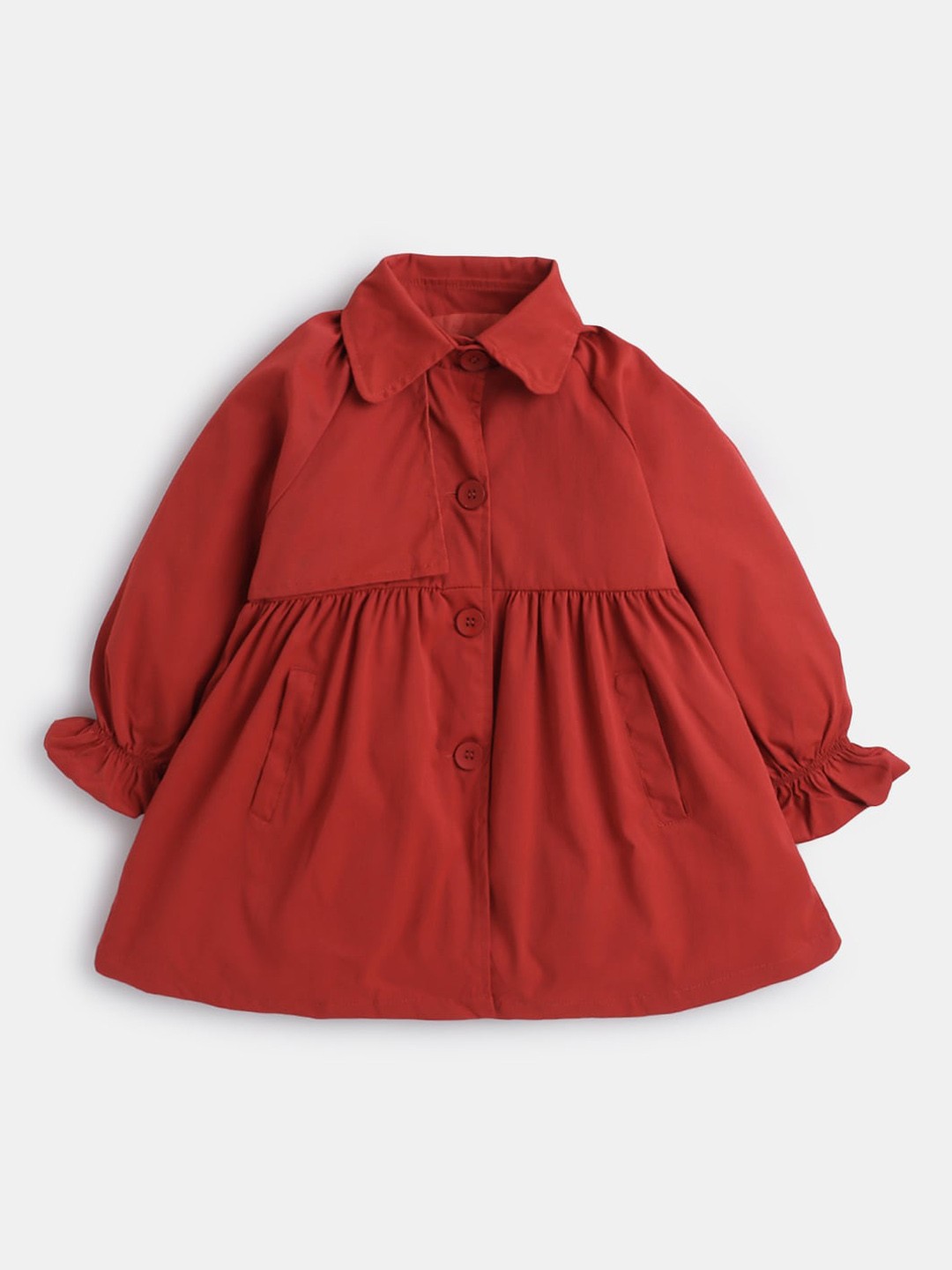 

Hopscotch Girls Red Solid Shirt Collar Cotton Trench Coats