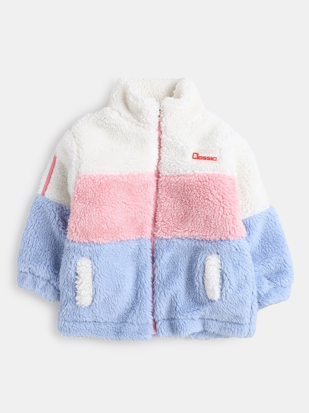 

Hopscotch Girls Pink & Blue Colourblocked Open Front Jacket