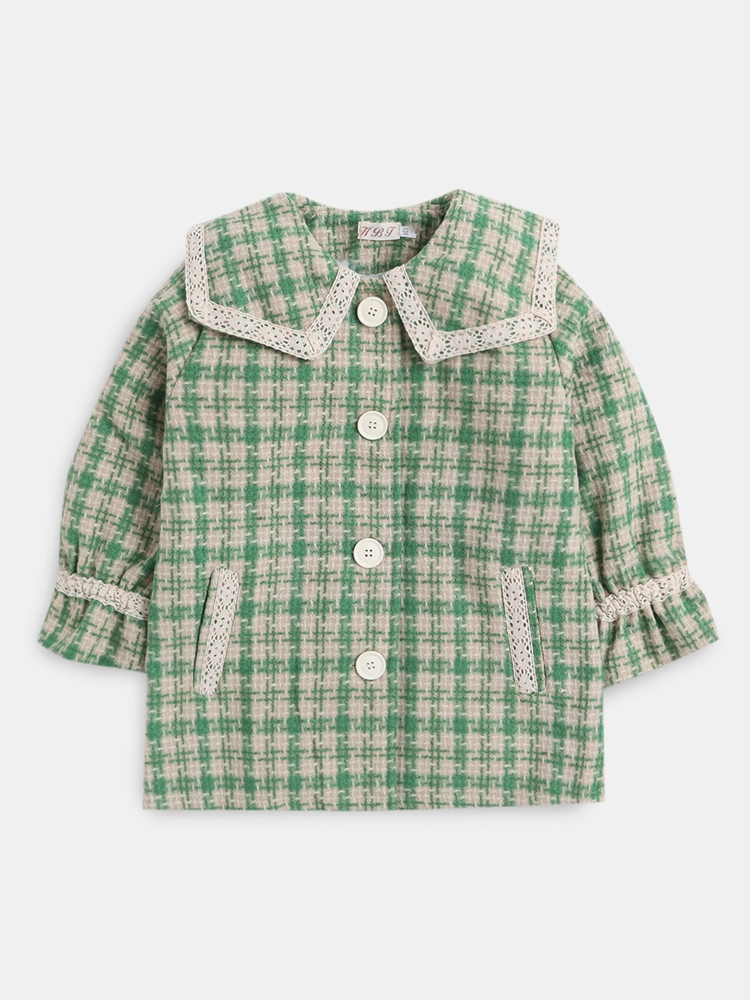 

Hopscotch Girls Green & Beige Checked Pea Coats