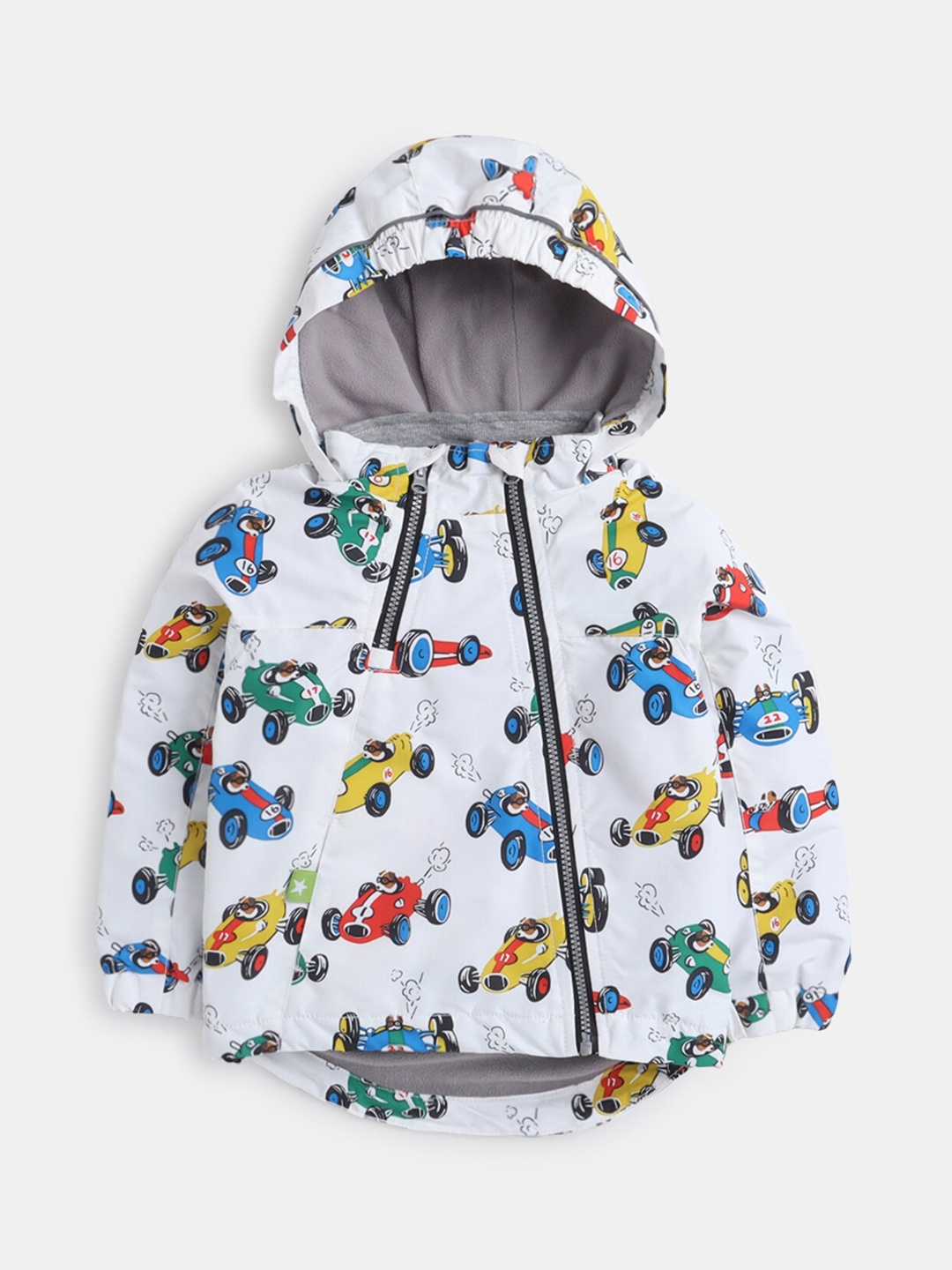 

Hopscotch Girls White & Blue Printed Bomber Jacket