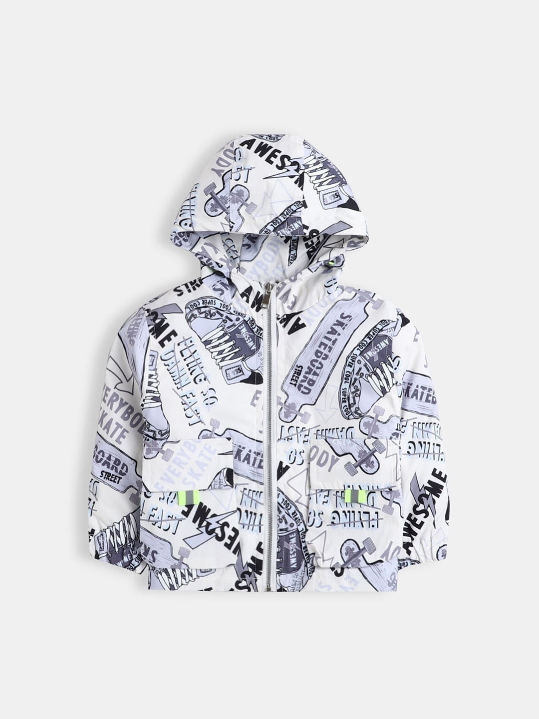 

Hopscotch Boys White and Grey Graphic Print Open Front Crop Jacket