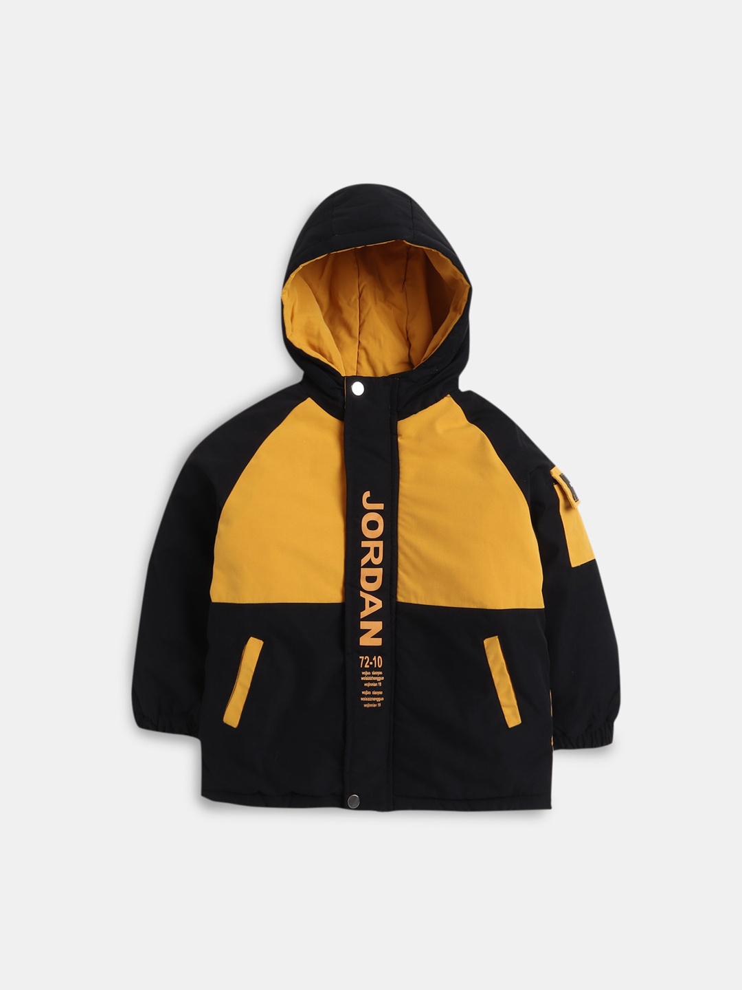 

Hopscotch Boys Yellow & Black Printed Long Hooded Coats