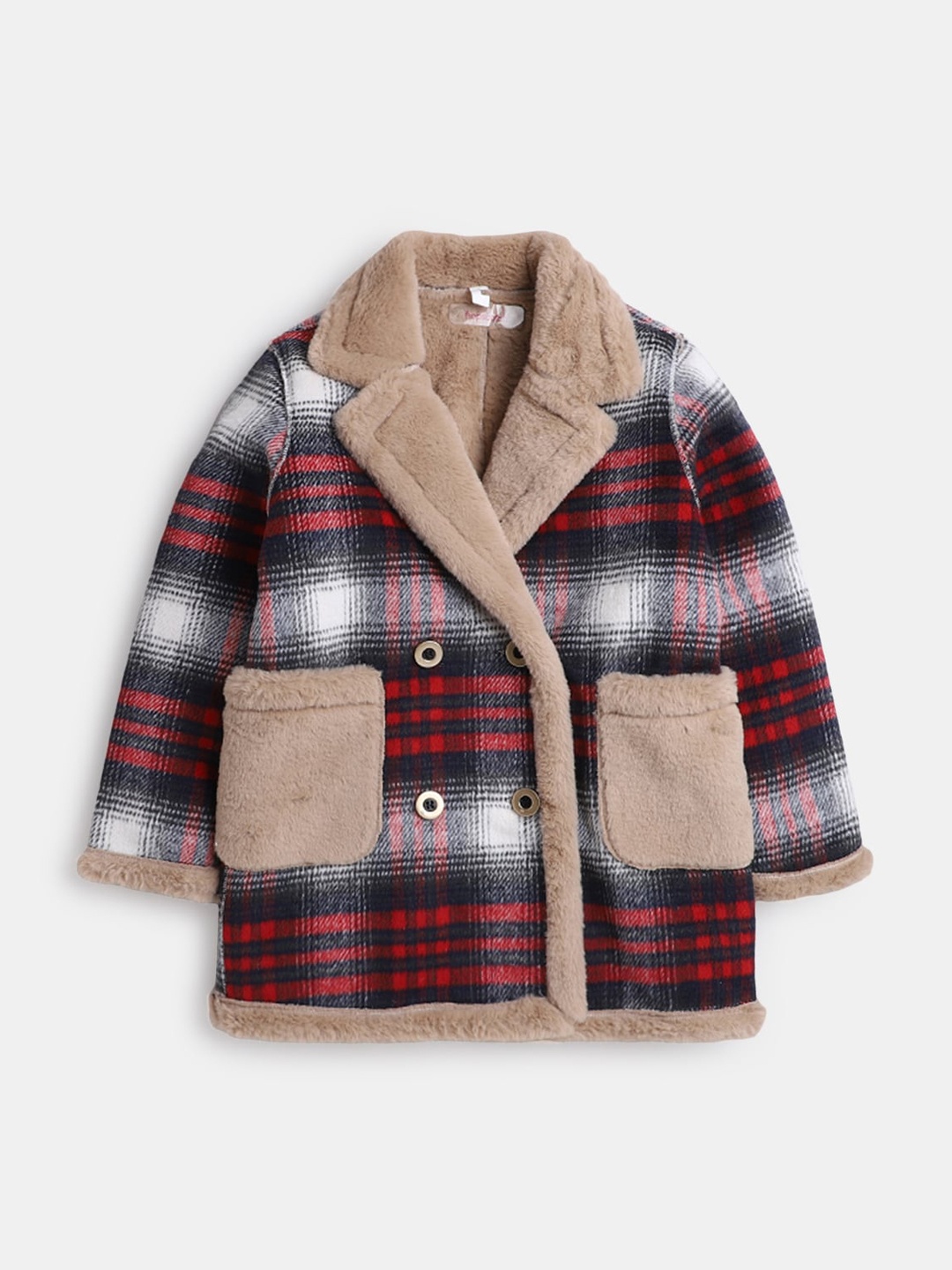 

Hopscotch Girls Red Checked Printed Sherpa Coats