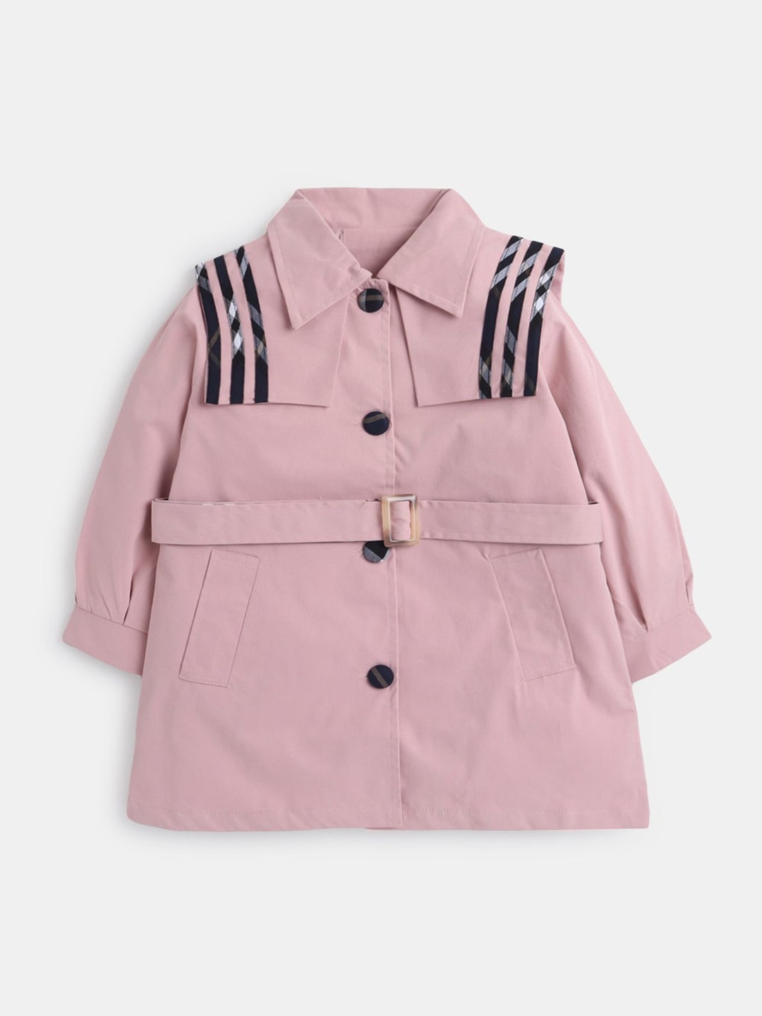 

Hopscotch Girls Pink Solid Print Full-Sleeve Tench Coat