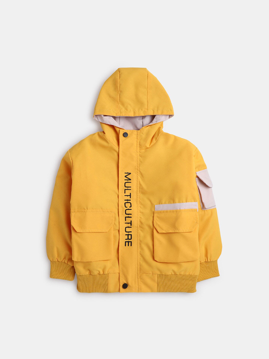 

Hopscotch Girls Yellow Typography Bomber Jacket
