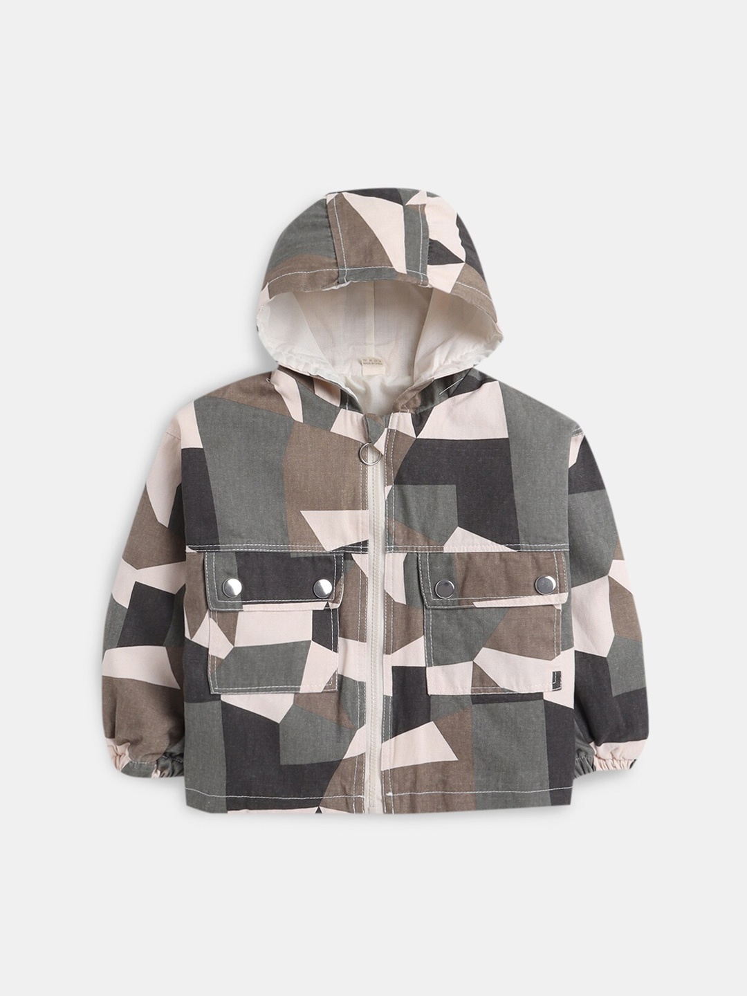 

Hopscotch Boys Green All-Over Print Hooded Bomber Jacket