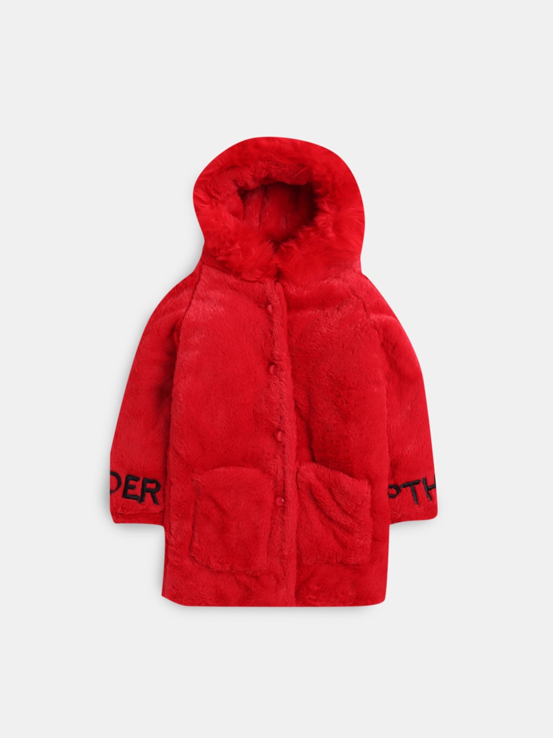 

Hopscotch Girls Red Solid Cotton Long Overcoat