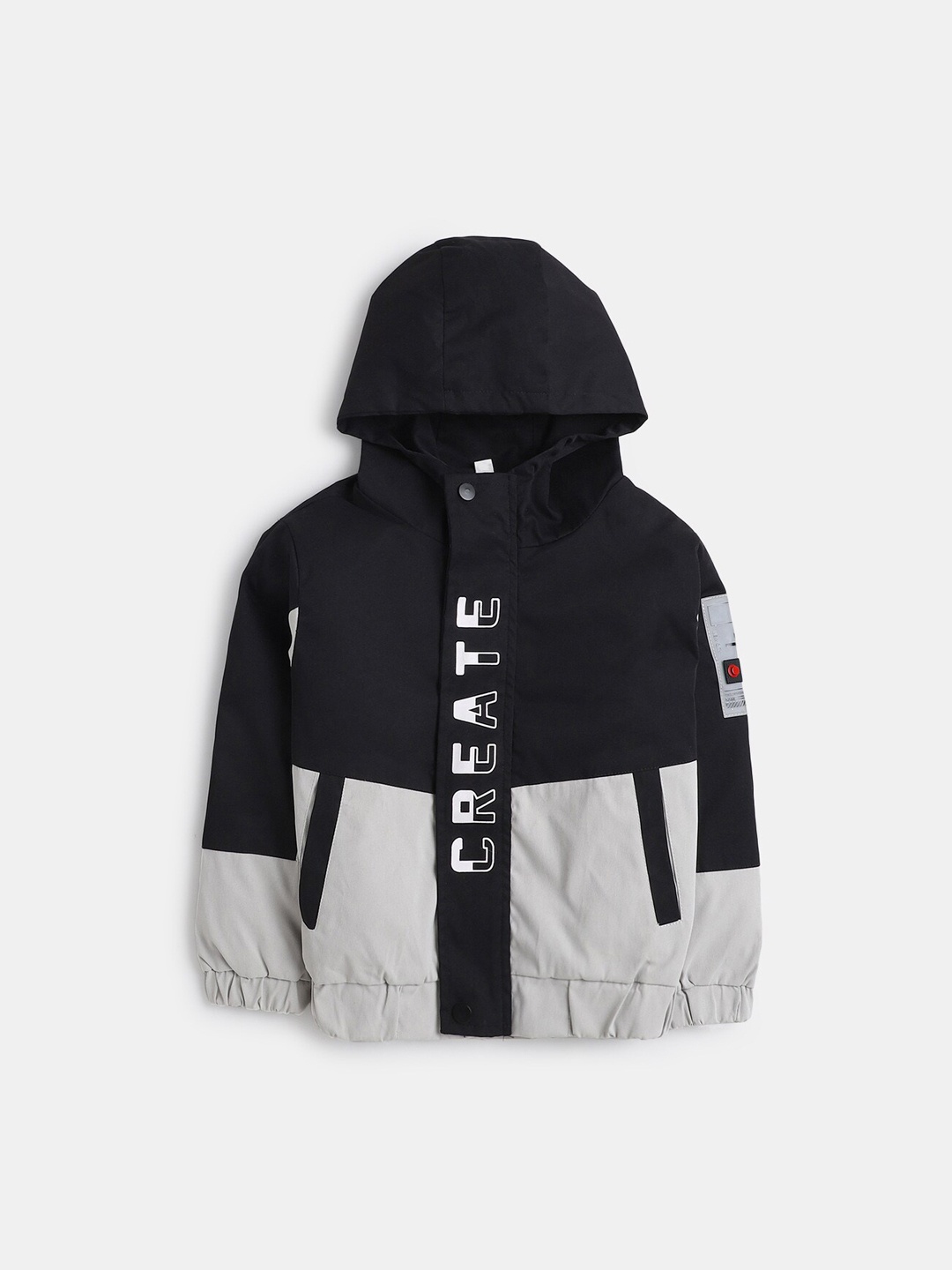 

Hopscotch Boys Black Grey Typography Bomber Jacket
