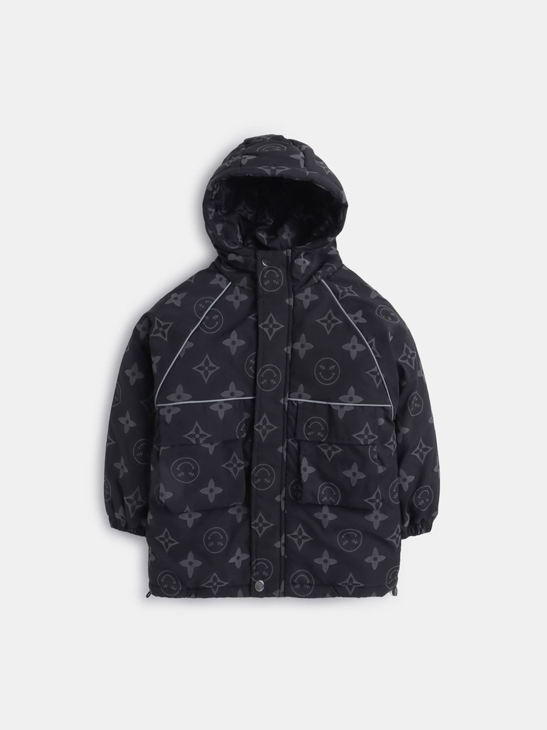 

Hopscotch Boys Black Printed Pure Cotton Over Coat