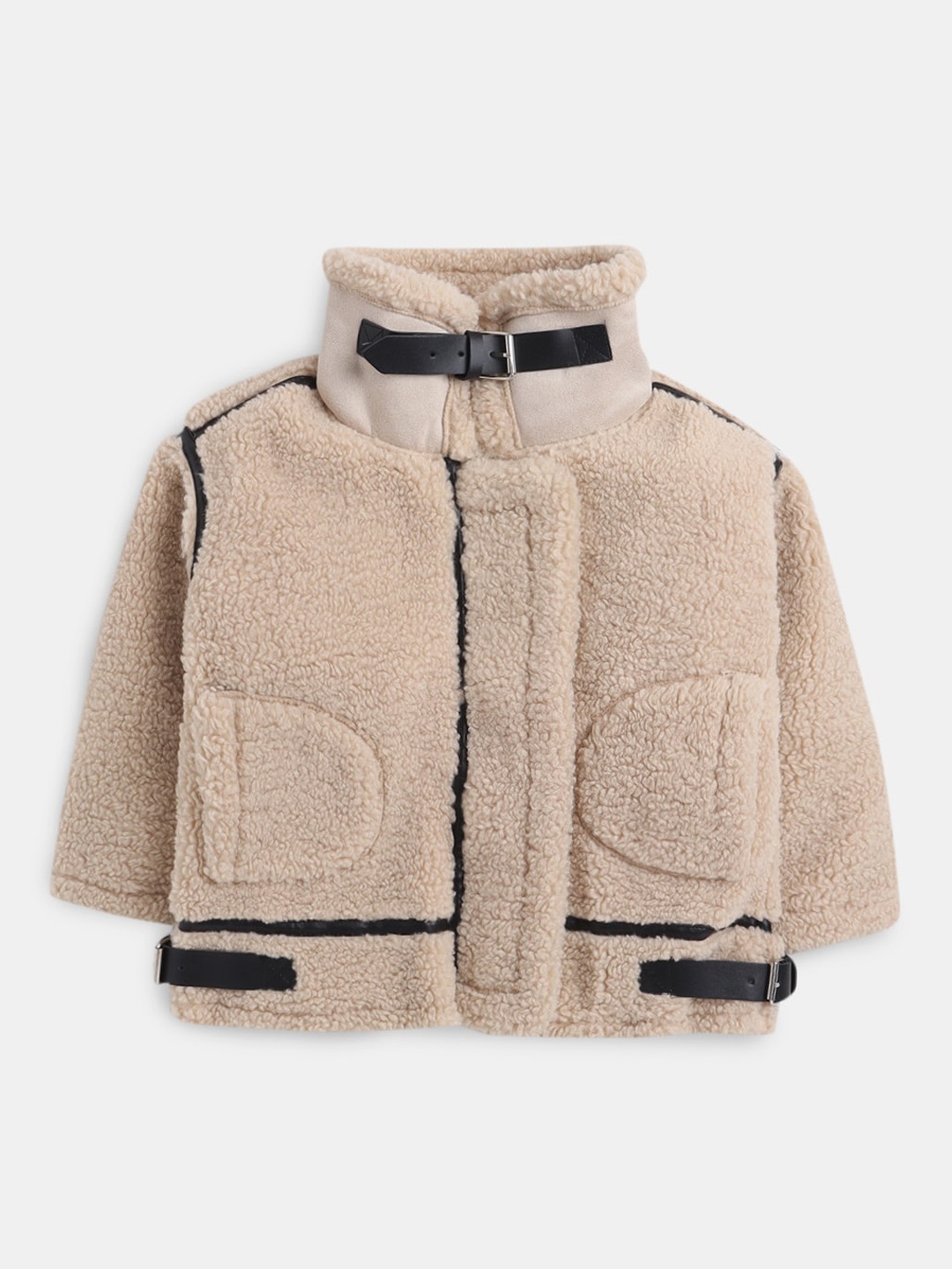 

Hopscotch Boys Beige & Black Solid Sherpa Coats