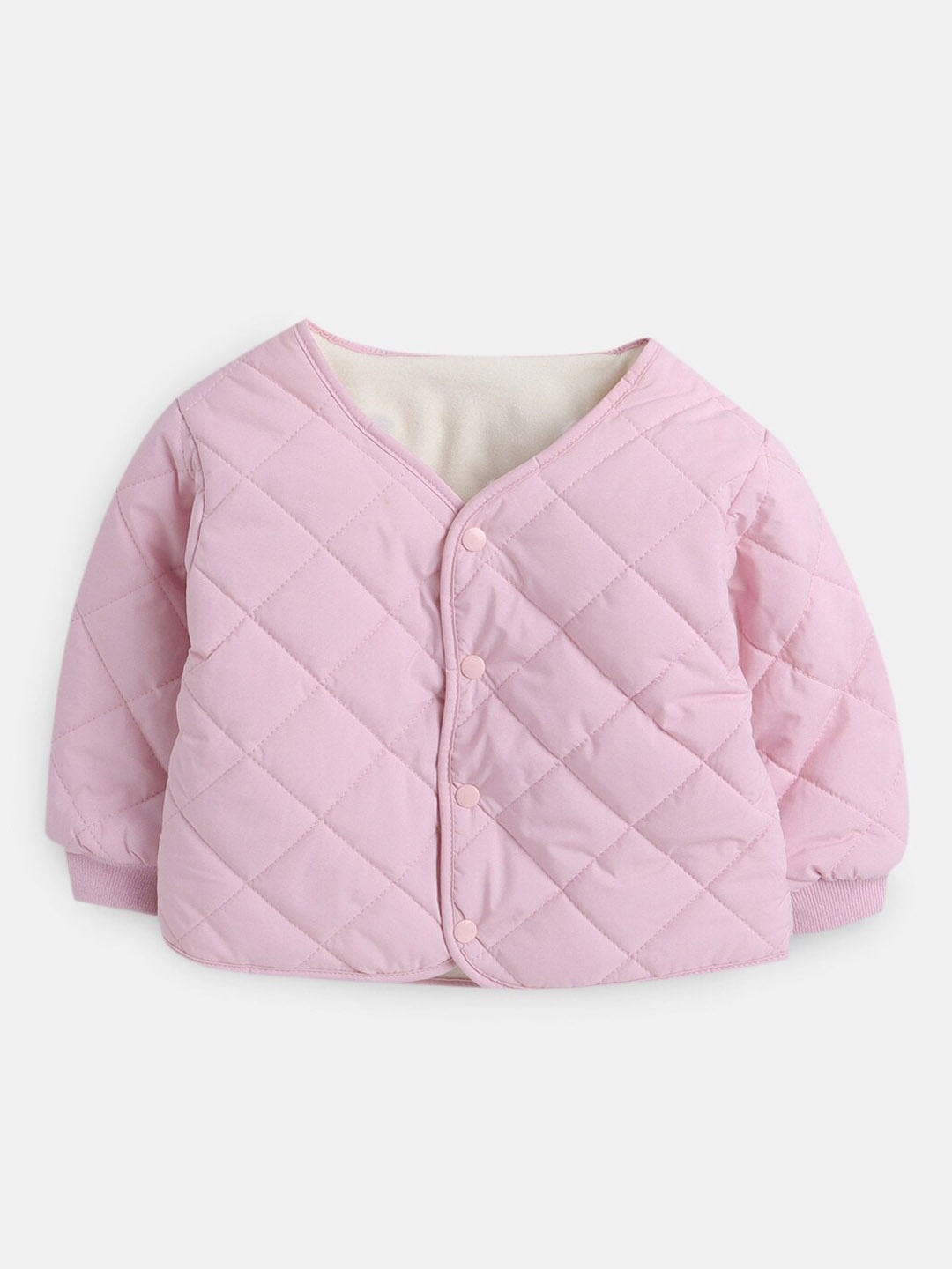 

Hopscotch Girls Pink Geometric Longline Quilted Jacket