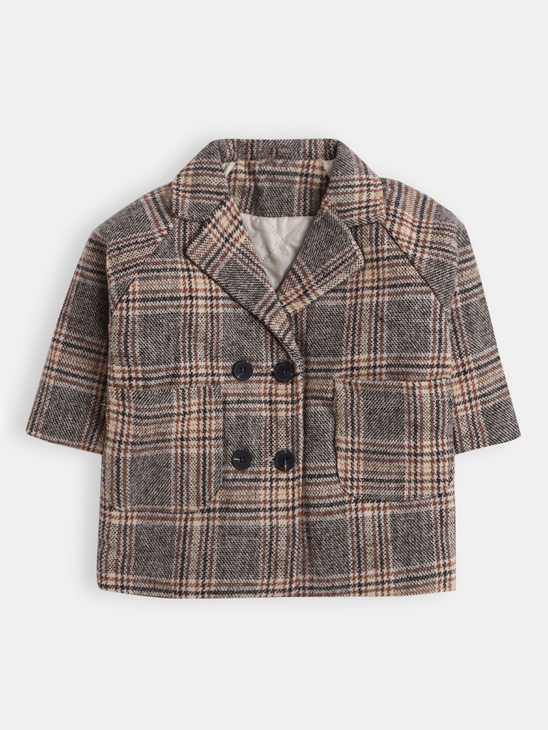 

Hopscotch Girls Brown Checked Crop Bomber Jacket