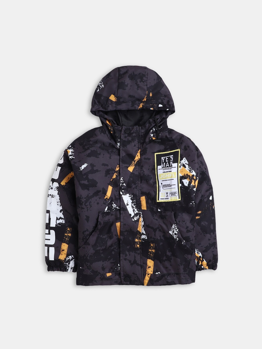 

Hopscotch Boys Black Camouflage Puffer Jacket with Embroidered
