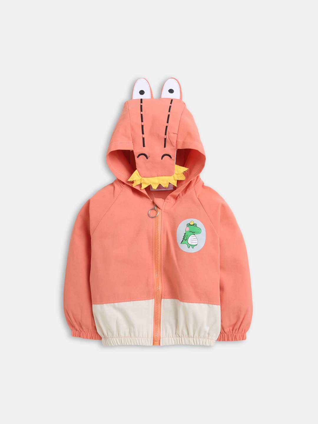 

Hopscotch Boys Orange Off White Colourblocked Tailored Hooded Cotton Jacket